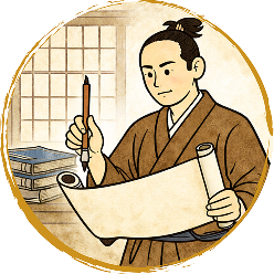 巻物に書く武士